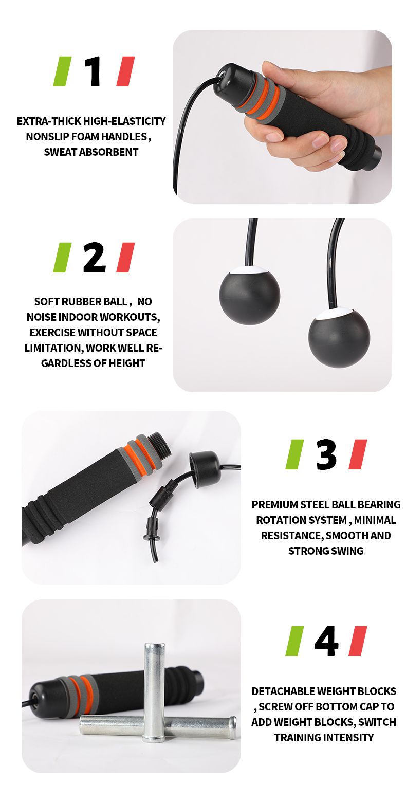 Оптовая продажа канатов для прыжков из шарикоподшипниковой стальной проволоки с двумя утяжелителями на заводе Оптовая продажа канатов для прыжков из стальной проволоки на шарикоподшипниках с двумя утяжелителями