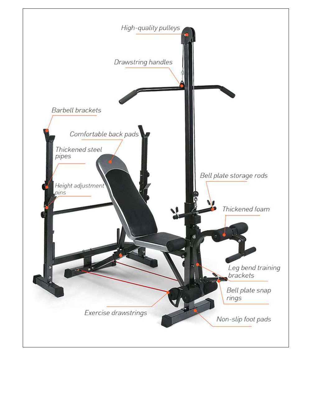 Стойка для пресса со штангой, скамья для приседания