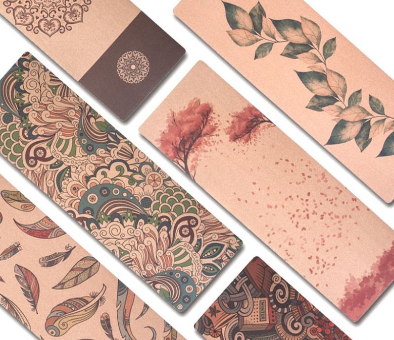 Коврик для йоги из натуральной пробковой резины с ботаническим принтом