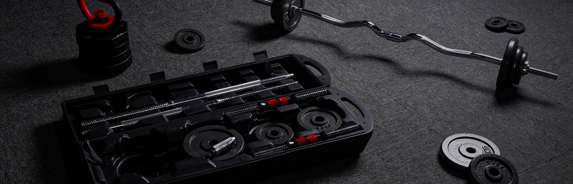 Наборы для занятий со штангой с гантелями